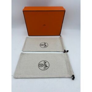 Hermes Orange Storage‎ Shoe Box & 2 Herringbone Dust Bags Set Organization READ